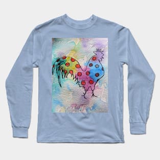 Polka Dot Rooster Watercolor Painting Rainbow Long Sleeve T-Shirt